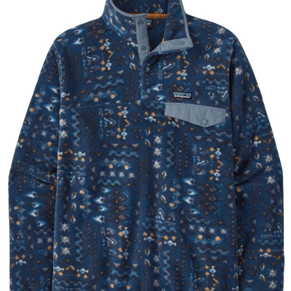 Patagonia Men's Blue and White Pattern Sweater
